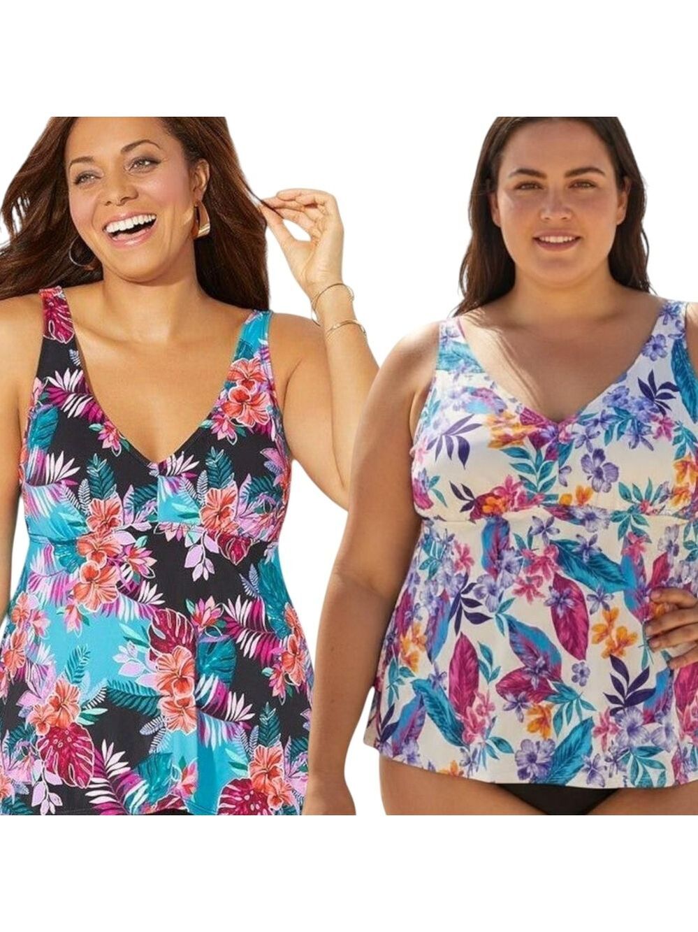 Swimsuits For All Floral V Neck Tankini Top Set Size 28 - Picture 1 of 12